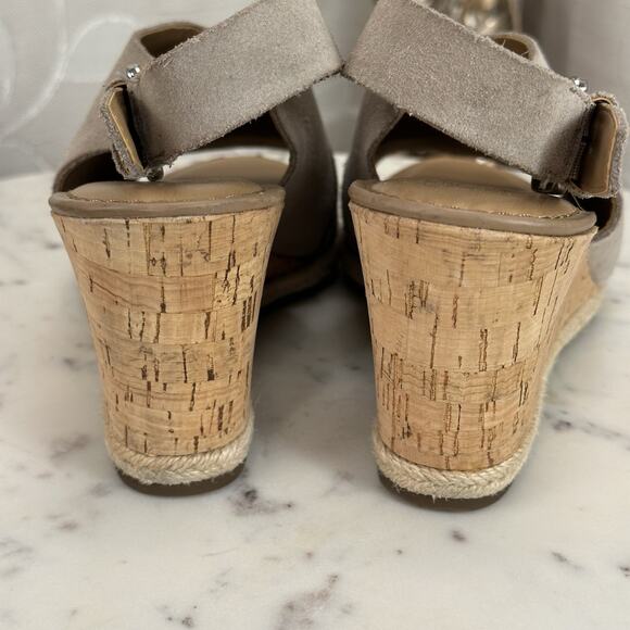 Franco Sarto Julien Sandal Cork Wedge Taupe Suede Espadrilles Size-8.5M Boho - Picture 10 of 17